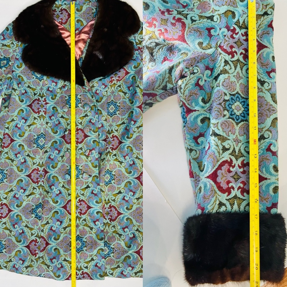 True Vintage 60s Tapestry Penny Lane Coat  Union Made Jacket Real Mink Fur - Picture 10 of 16